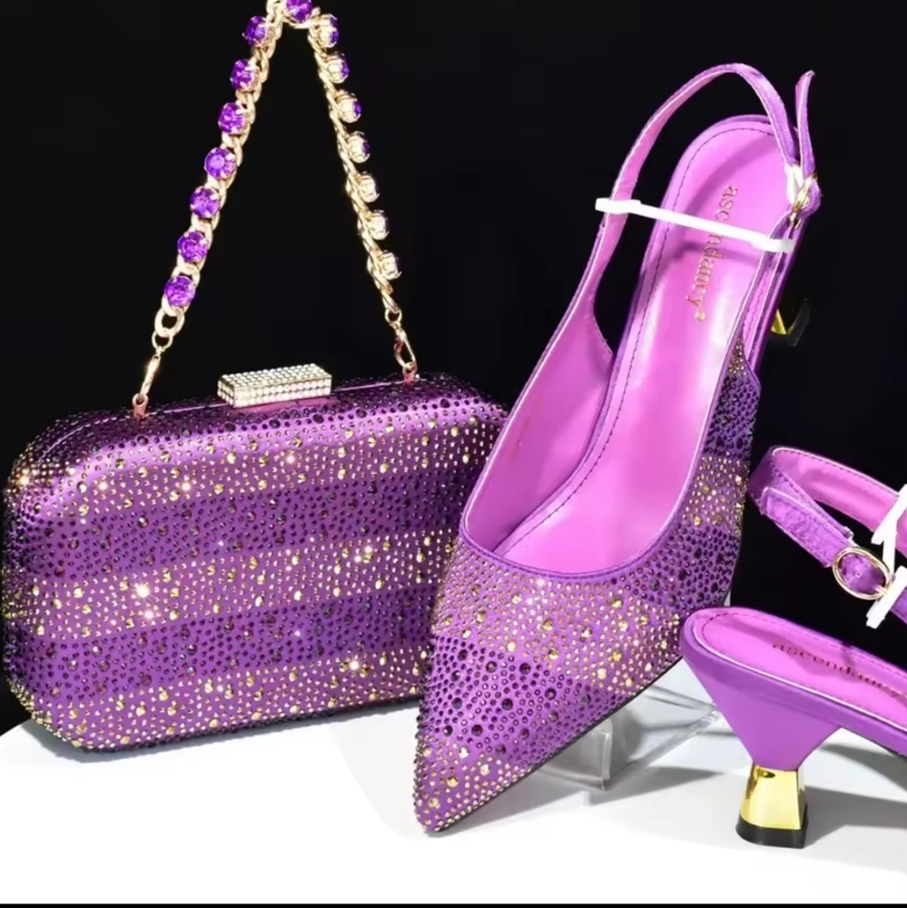 New Fashion Women Italian Shoes and Bags Set Decorated with Rhinestone - Picture 3 of 11